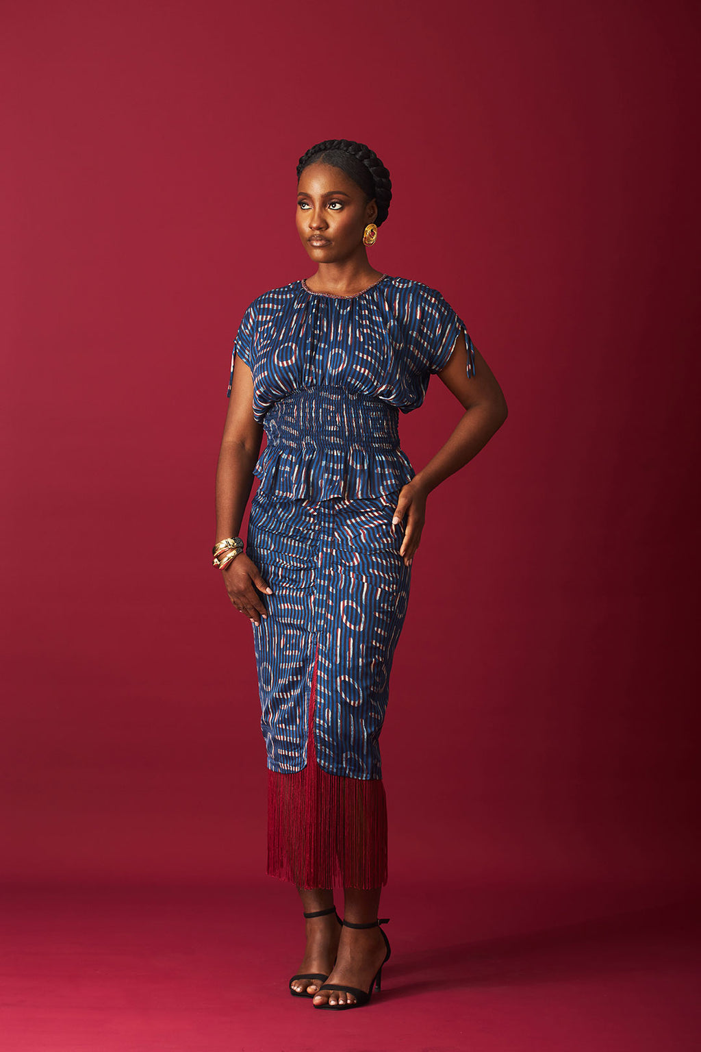 Kwelaku Candy ruched skirt with fringe