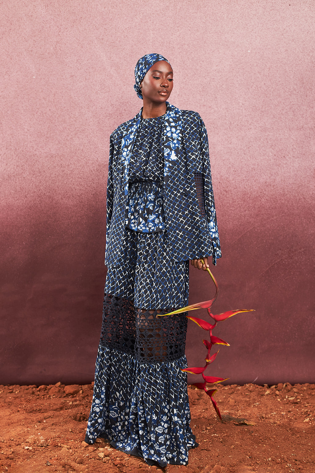 Hybrid Abstract Tiered Maxi Skirt