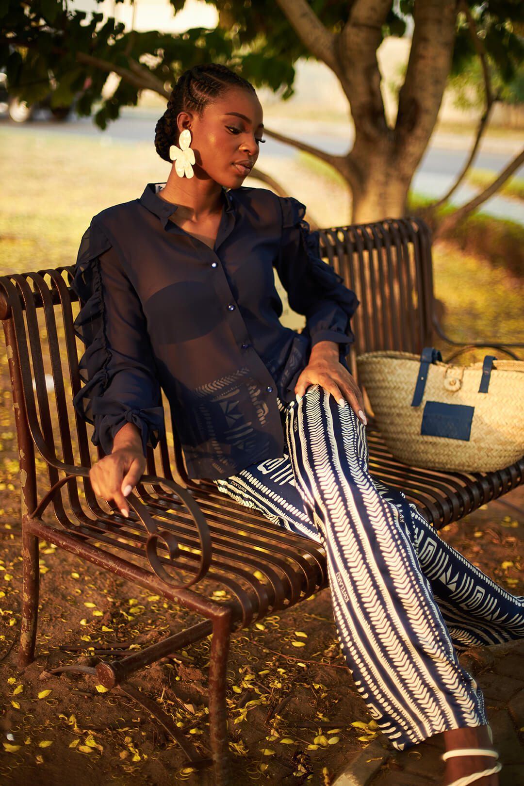 Monogram Geometric Wide Leg Pants — view 3 — Kwelaku