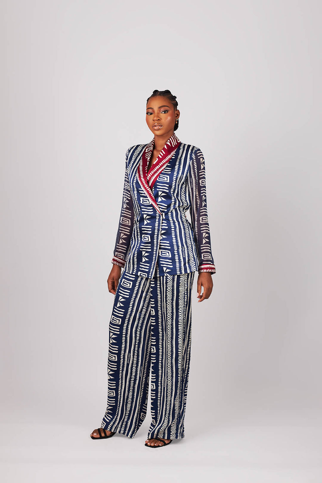 Monogram Geometric silk suit — view 3 — Kwelaku