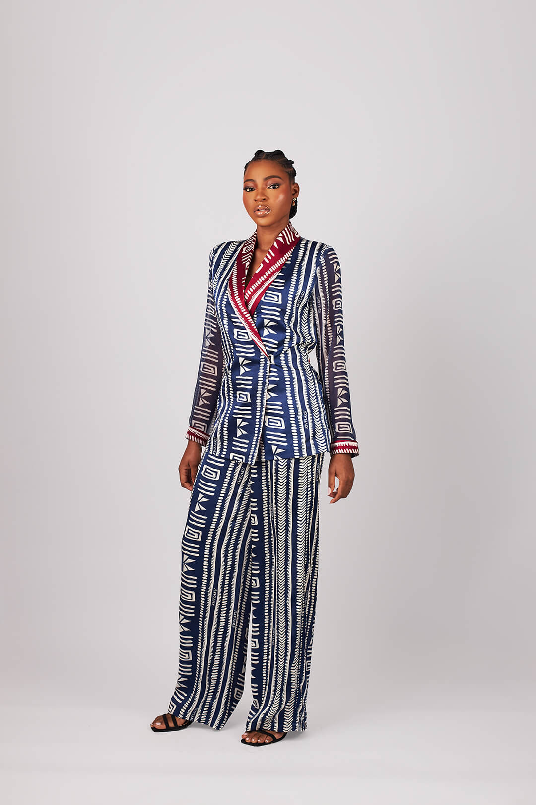 Monogram Geometric silk suit — view 3 — Kwelaku