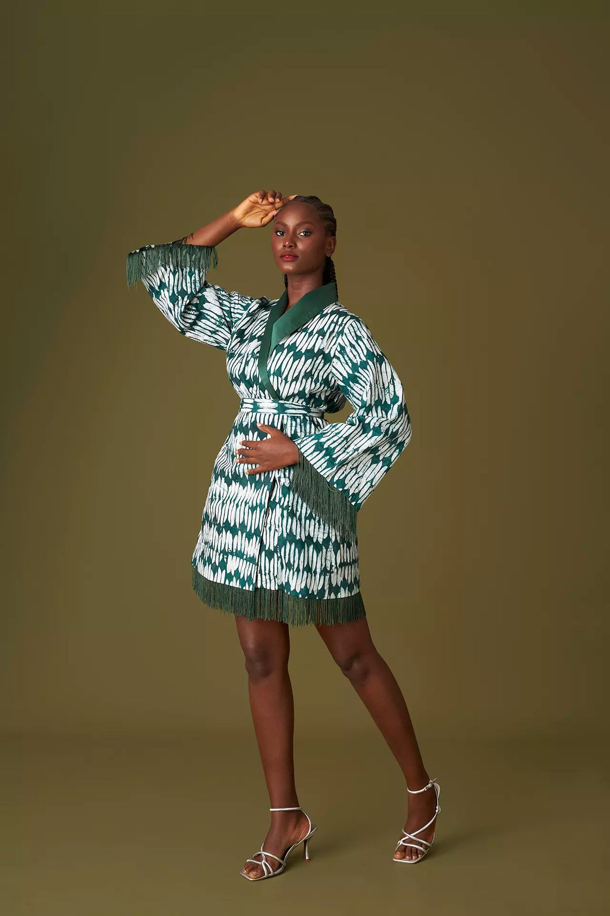 Agozie Batik Fringe Blazer Dress — view 2 — Kwelaku