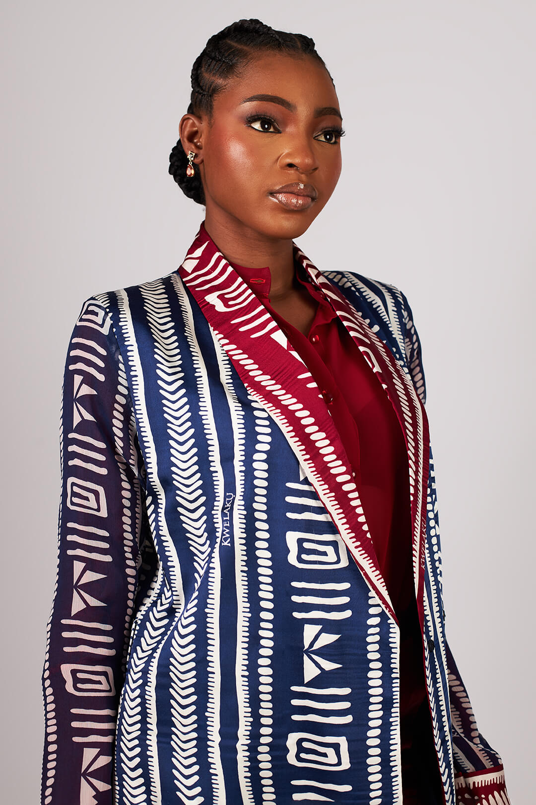 Monogram Geometric silk suit — view 2 — Kwelaku
