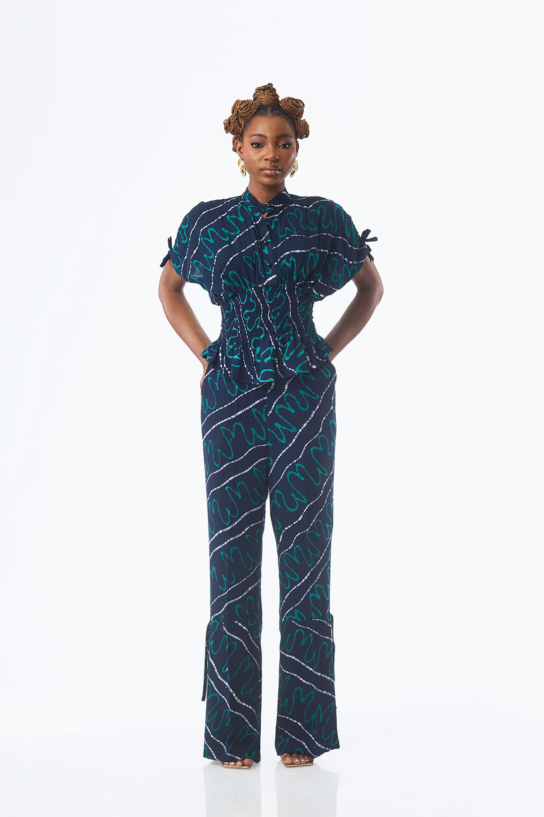 Teal Abstract Drawstring Pants