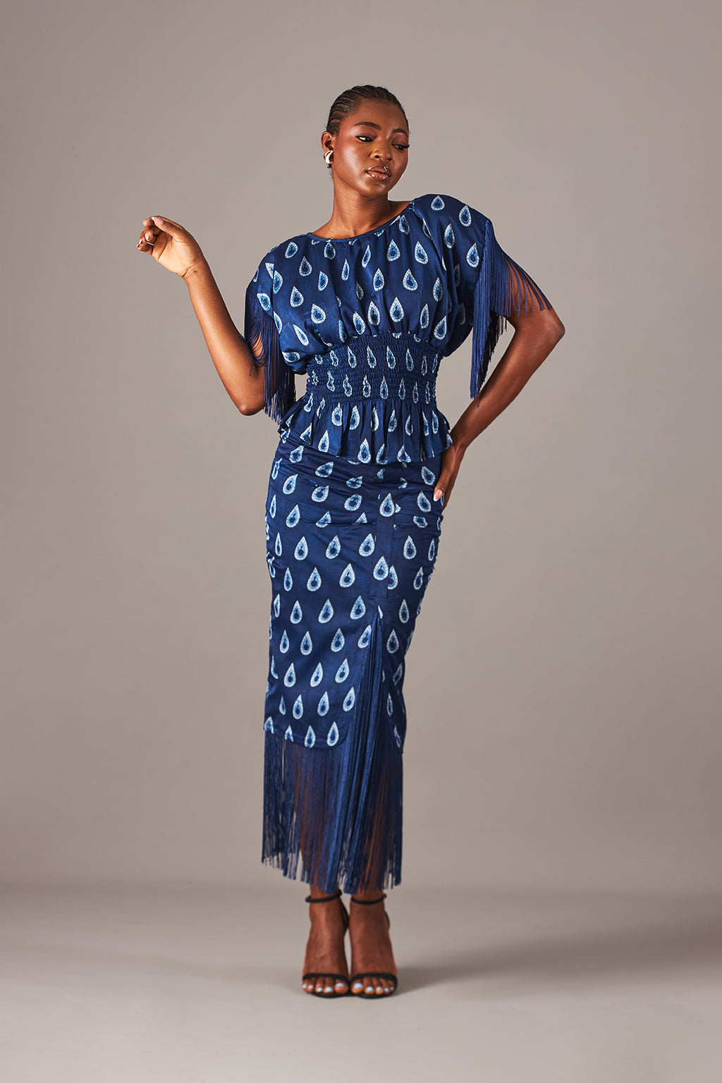 Raindrop Fringe Smocked Blouse