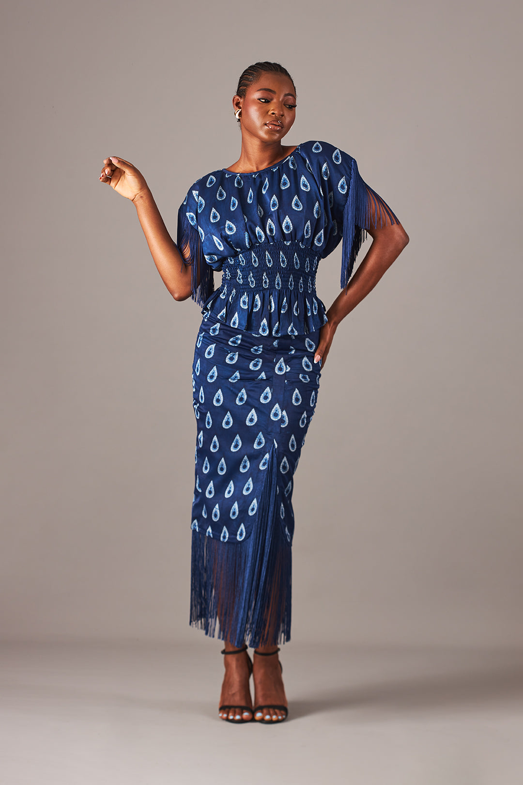 Raindrop Fringe Smocked Blouse