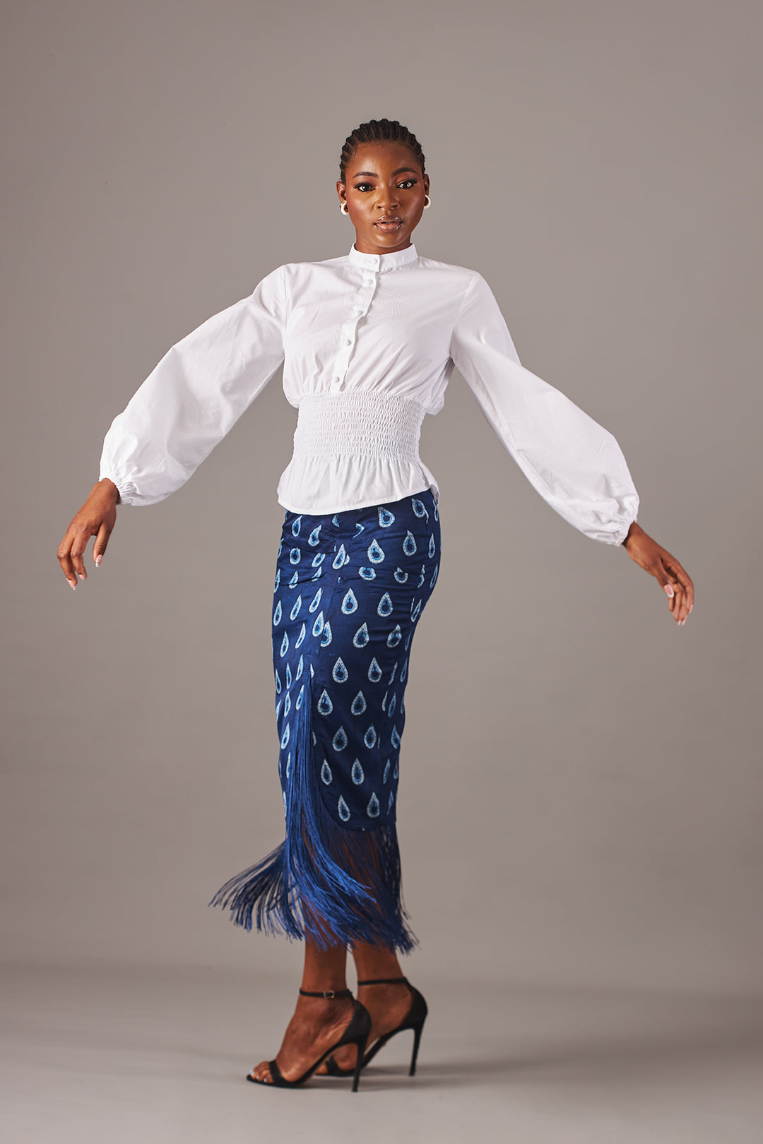 Raindrop Ruched Midi-Skirt