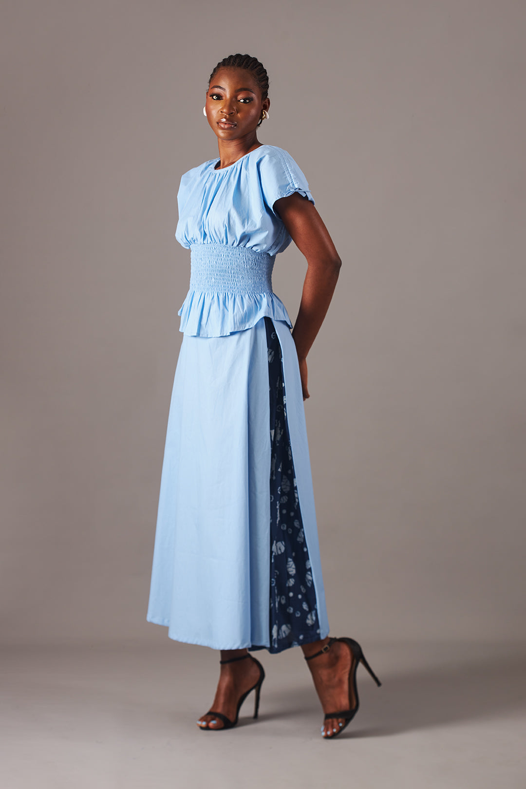 Sky Blue Smocked Peplum Blouse