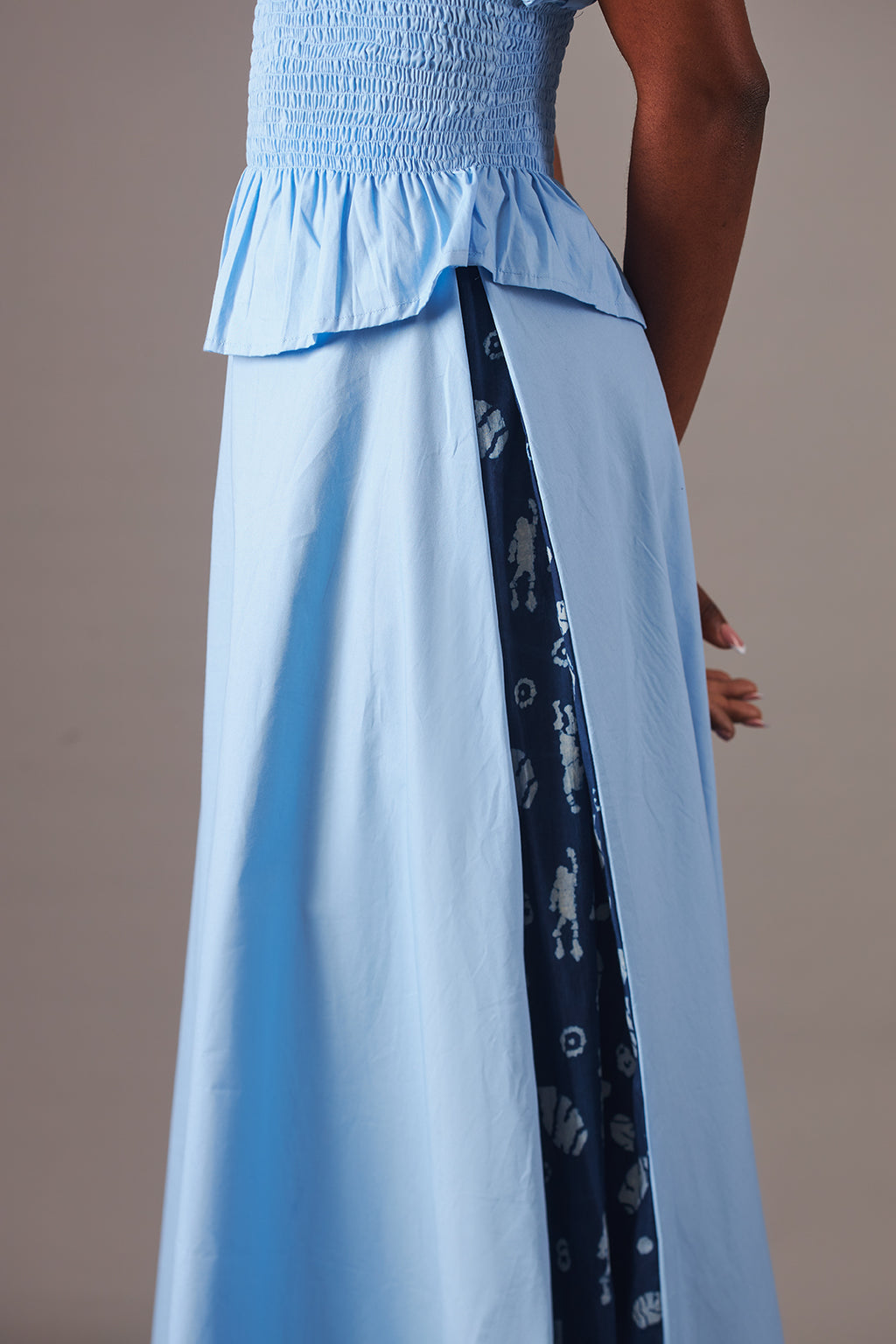 Sky Blue Smocked Peplum Blouse