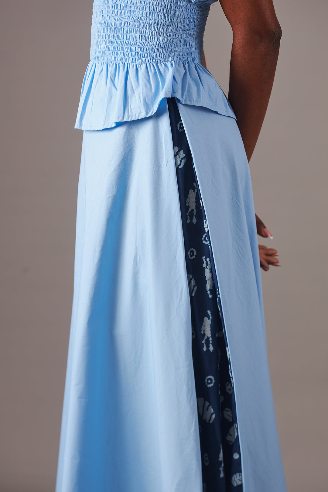 Sky Blue Asymmetric Mixed Midi Skirt