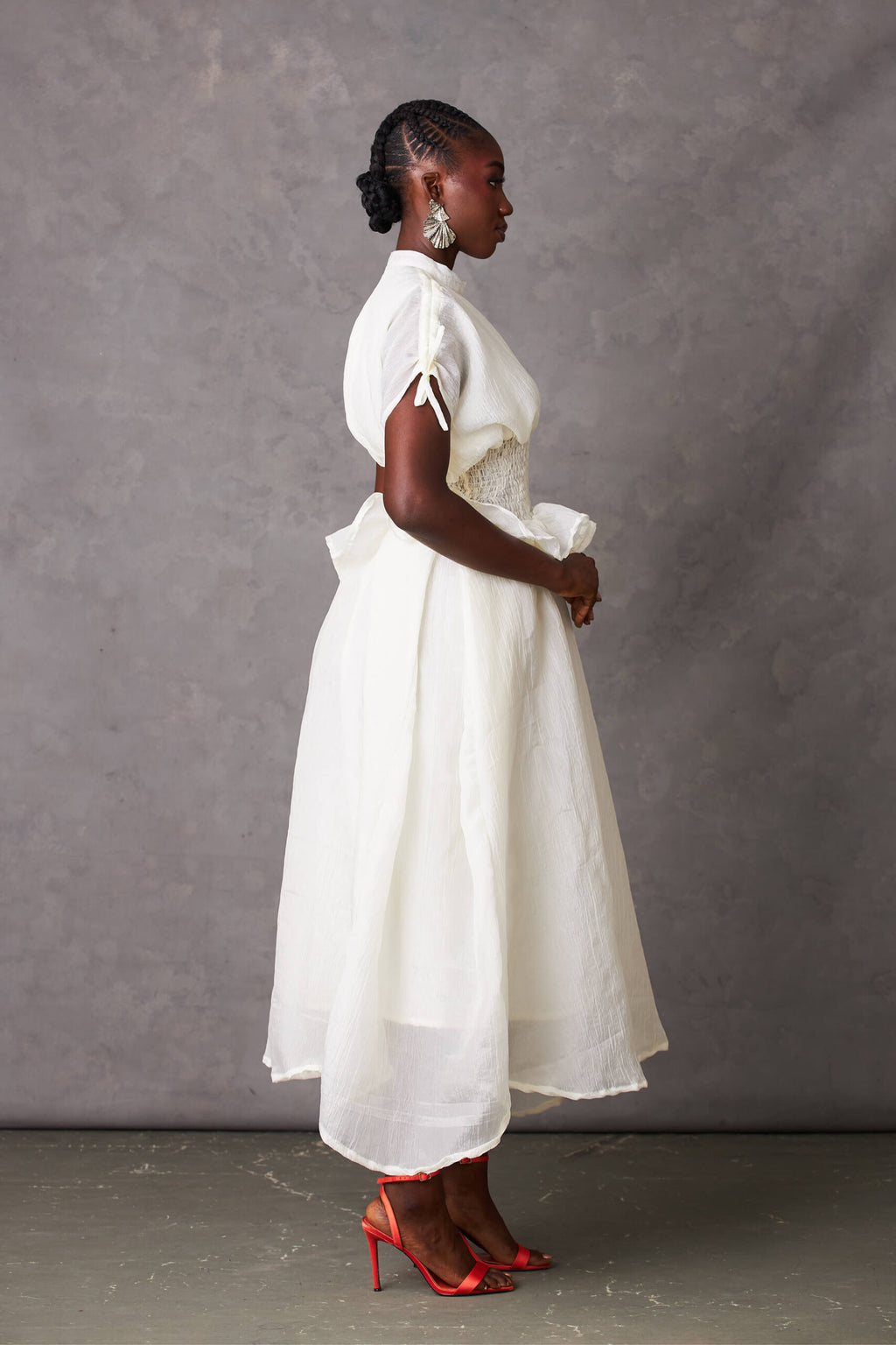 Urenna Asymmetric Organza Midi Dress — Kwelaku