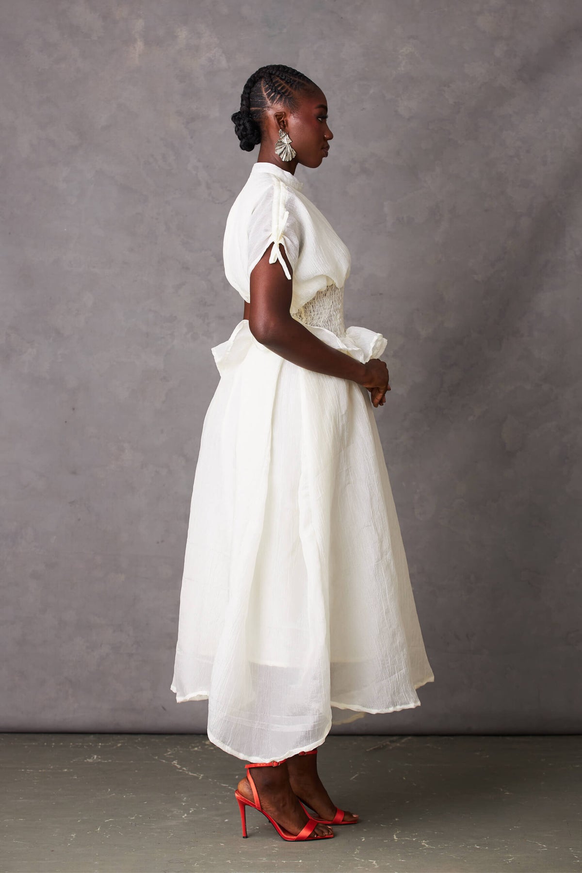 Urenna Asymmetric Organza Midi Dress — Kwelaku