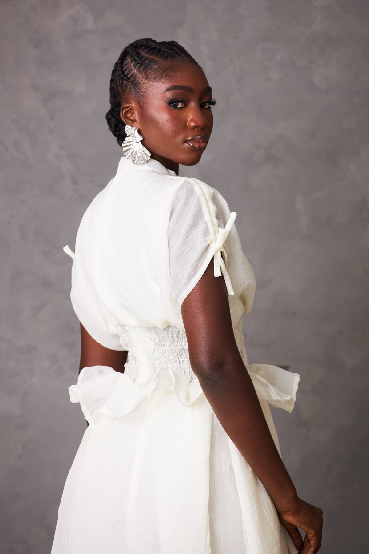 Urenna Asymmetric Organza Midi Dress — view 3 — Kwelaku