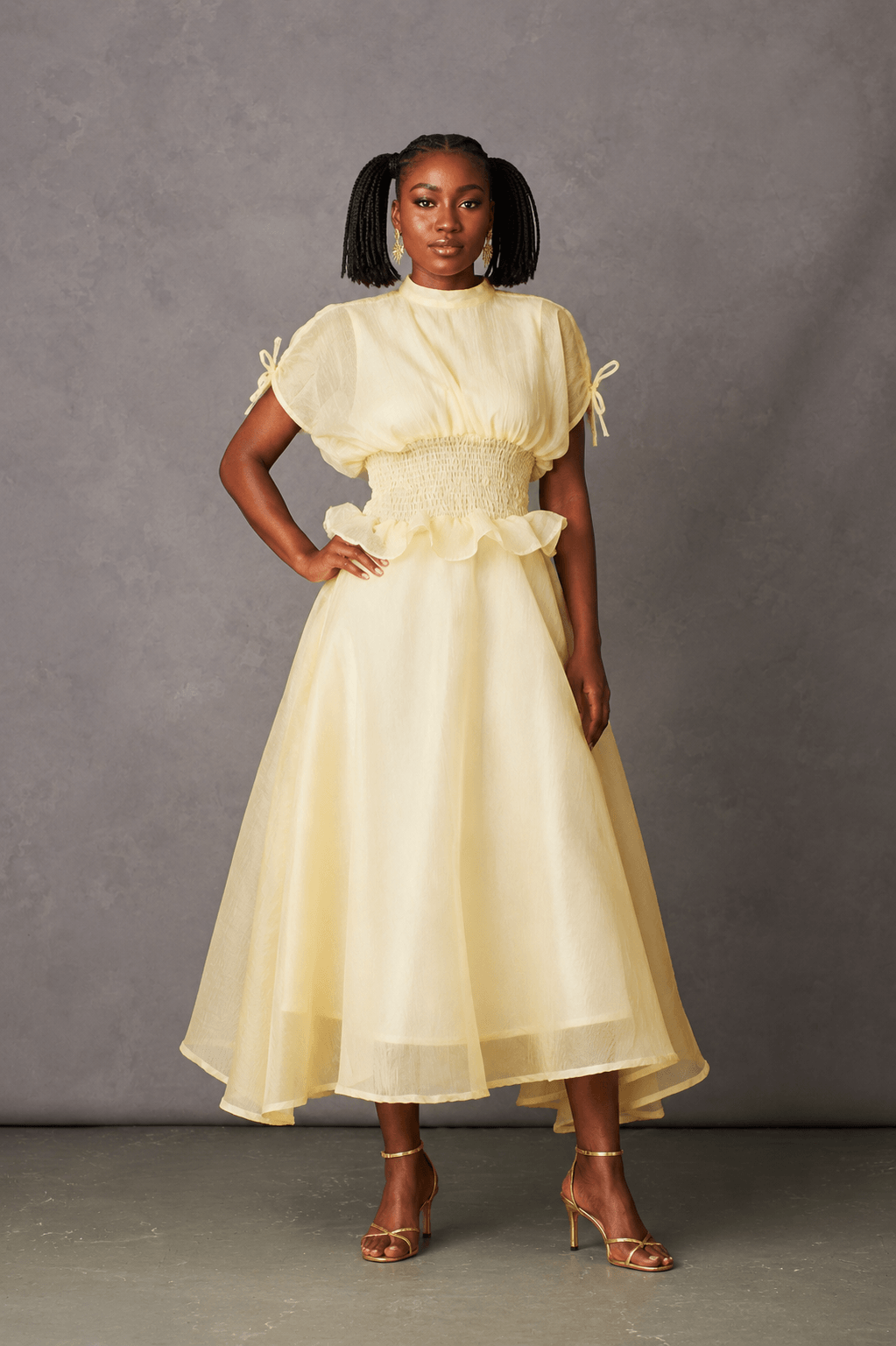 Urenna Asymmetric Organza Midi Dress — view 2 — Kwelaku