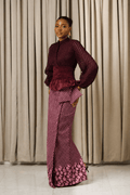 Hybrid Abstract Maxi Wrap Skirt in Plum