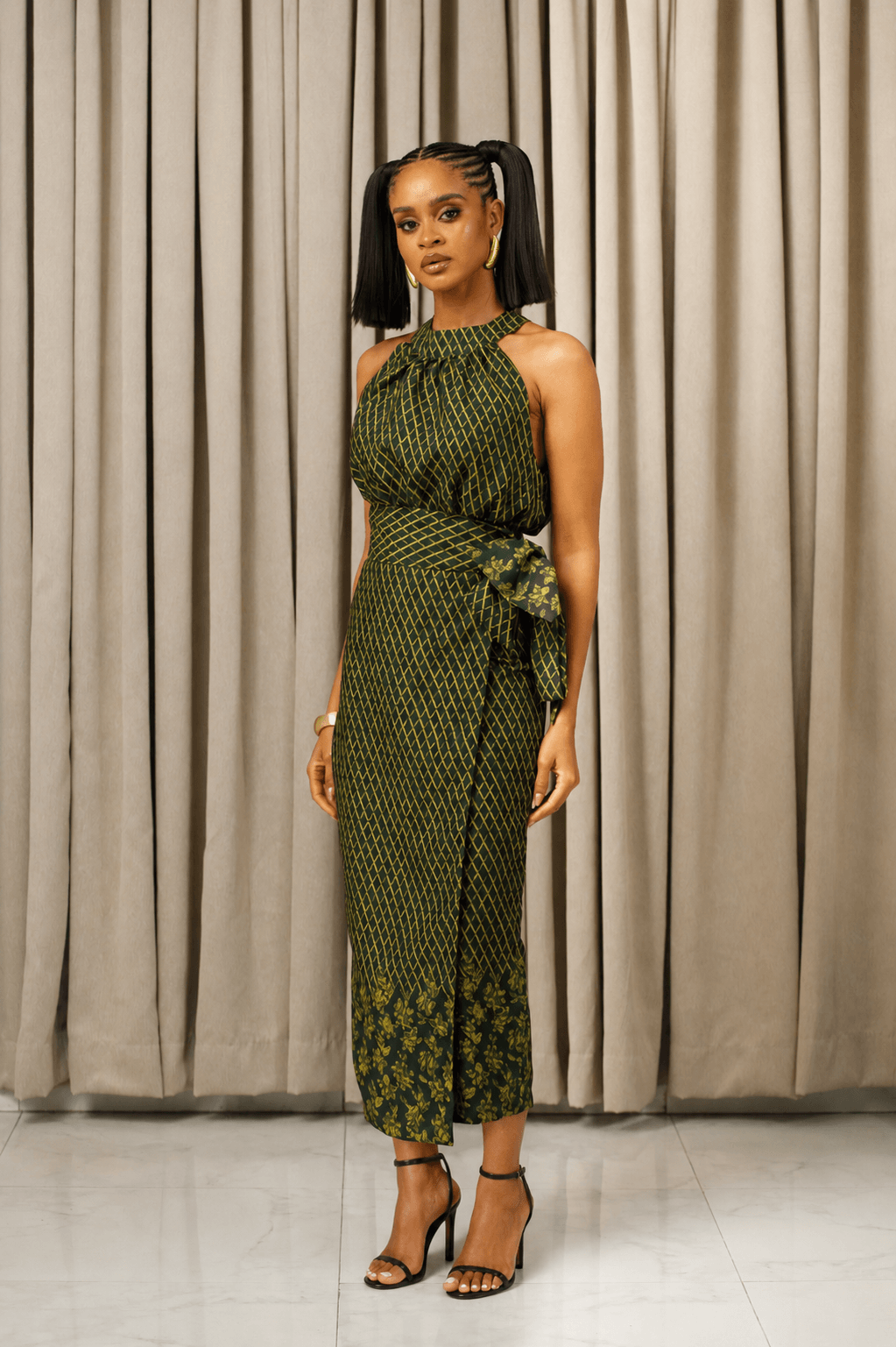 Hybrid Abstract midi wrap dress