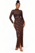 Cocoyam Ruched Fringe Midi-Skirt