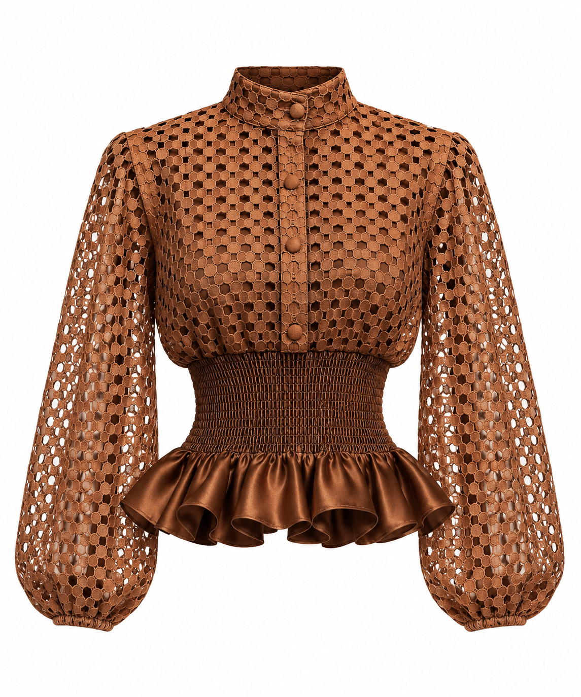 Kwelaku Lace Smocked Peplum Blouse
