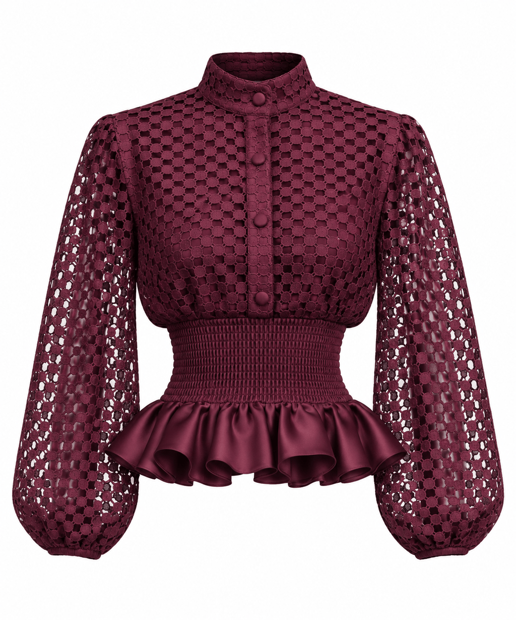 Kwelaku Lace Smocked Peplum Blouse