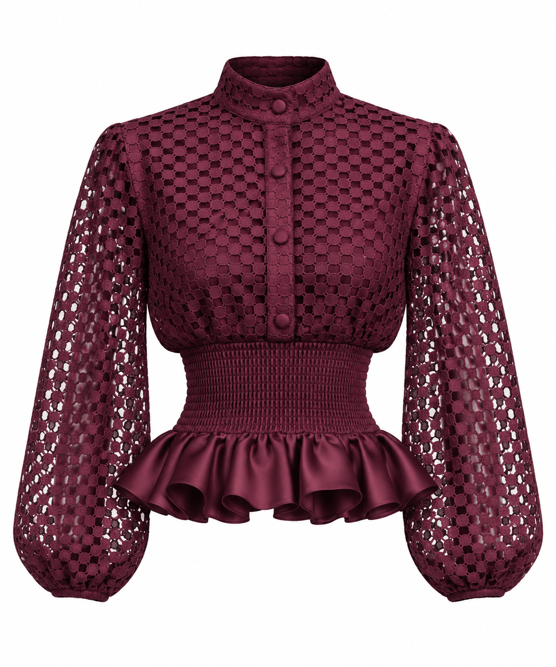 Kwelaku Lace Smocked Peplum Blouse
