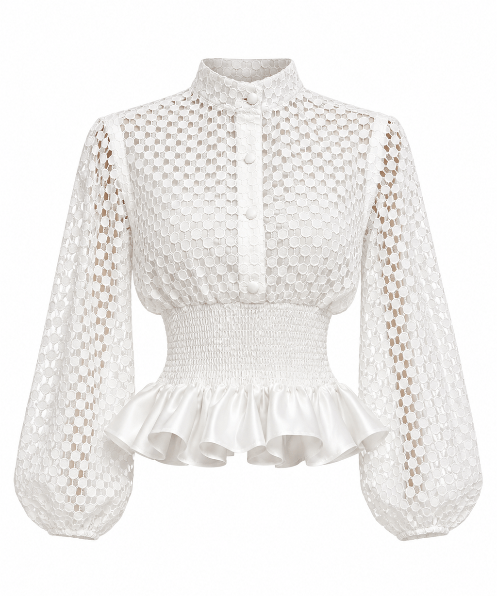 Kwelaku Lace Smocked Peplum Blouse