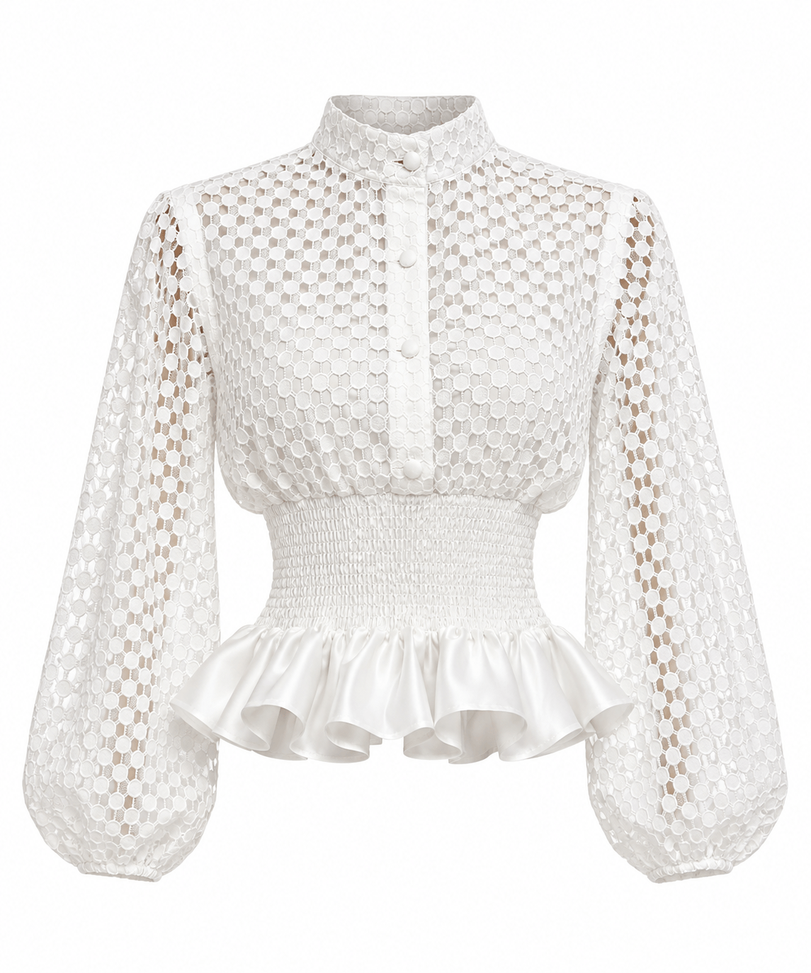 Kwelaku Lace Smocked Peplum Blouse
