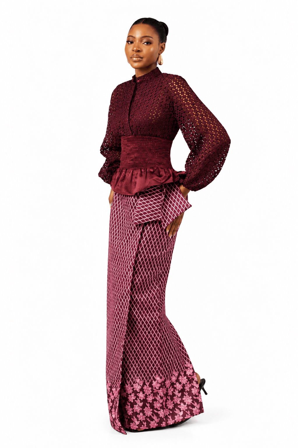 Kwelaku Lace Smocked Peplum Blouse