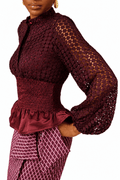 Kwelaku Lace Smocked Peplum Blouse