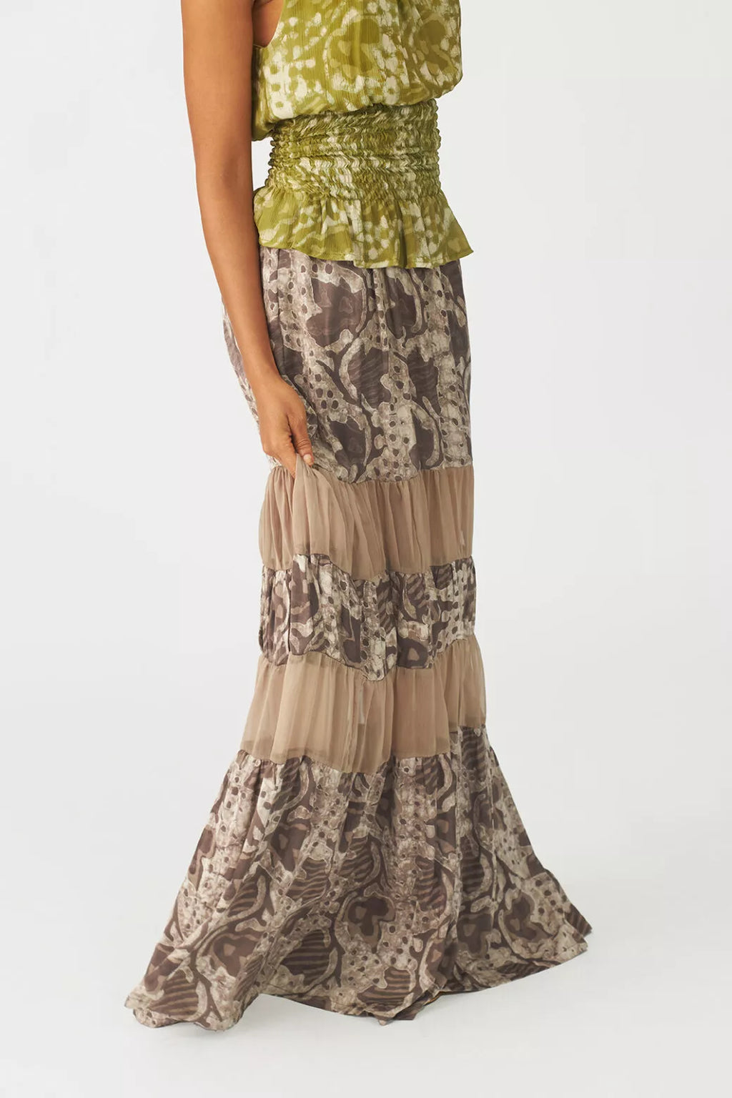 Ifuru tiered indigo maxi skirt — view 2 — Kwelaku