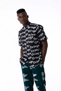 Kwelaku Men’s Oringo inscription bishop collar shirt in charcoal