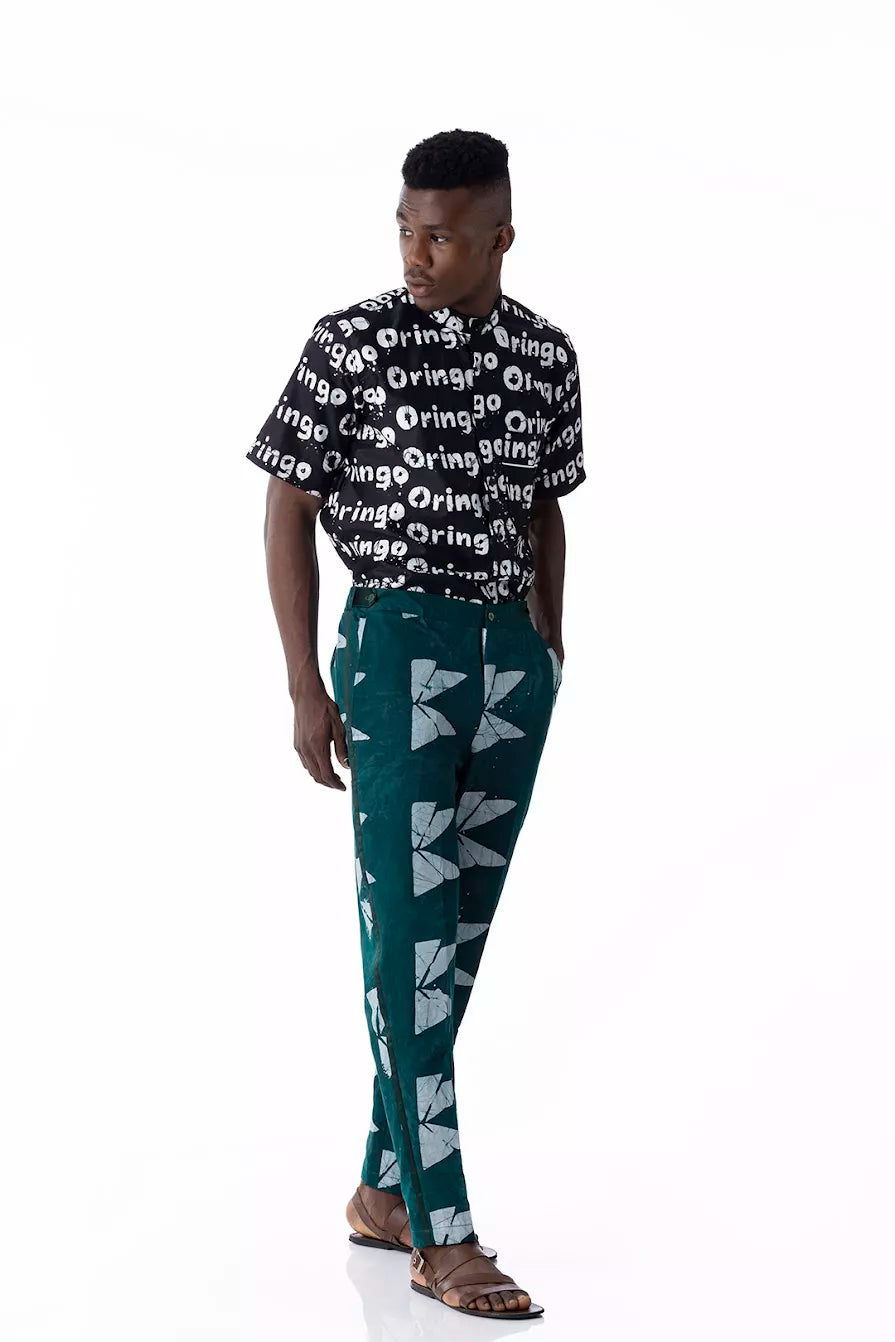 Kwelaku Men’s Oringo inscription bishop collar shirt in charcoal