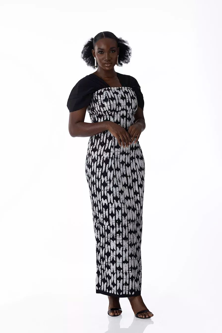 Kwelaku Nkoli pencil dress with detachable sleeves (embellished)