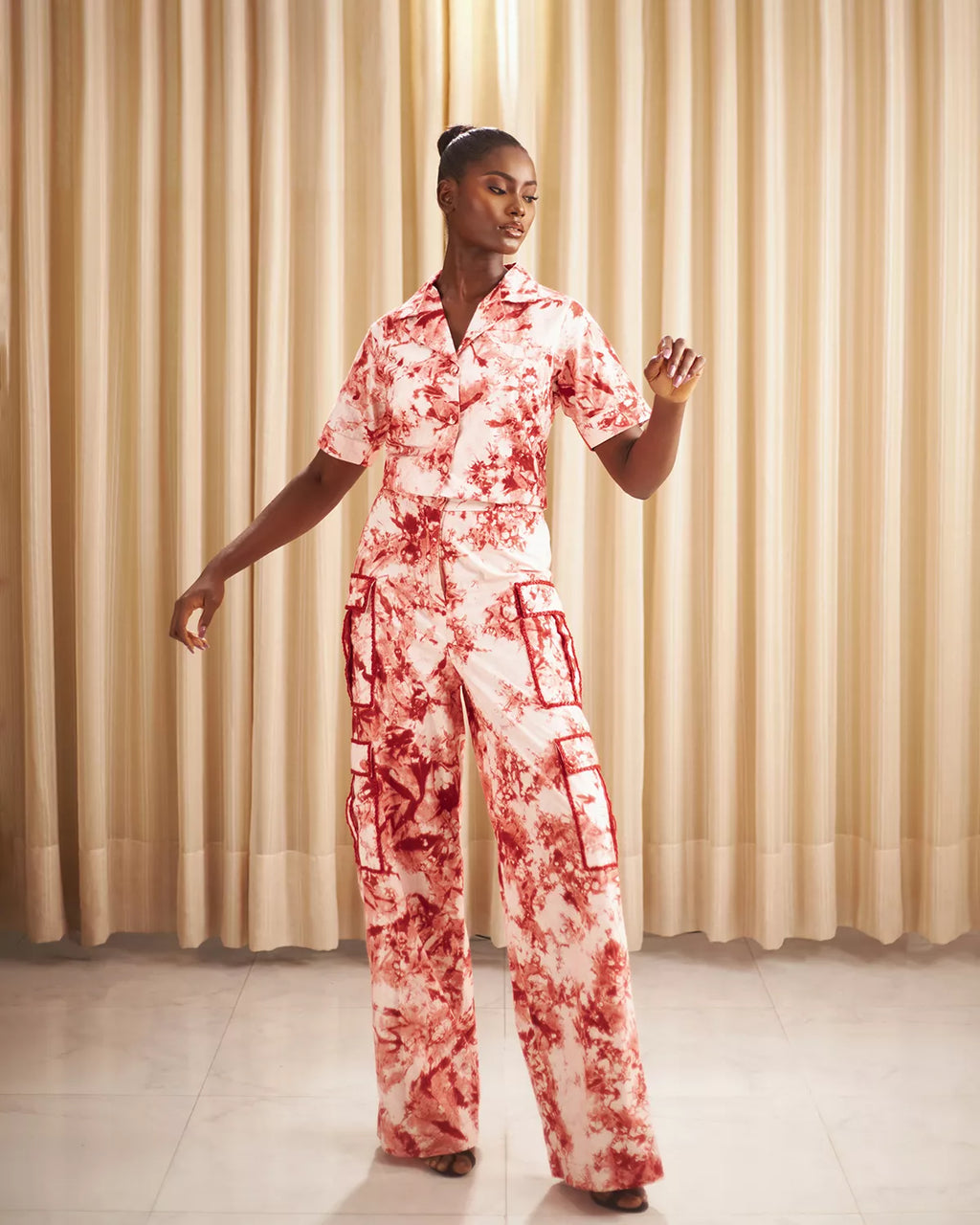 Tie dye embellished cargo set
