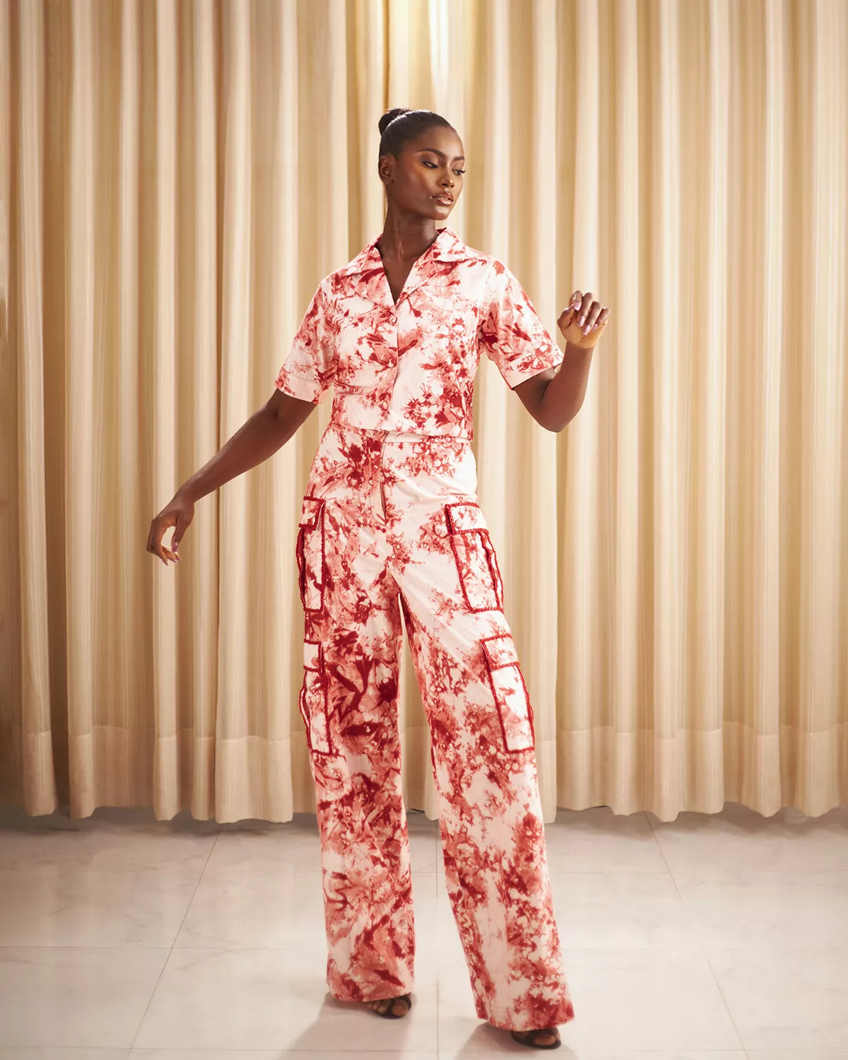 Tie dye embellished cargo set