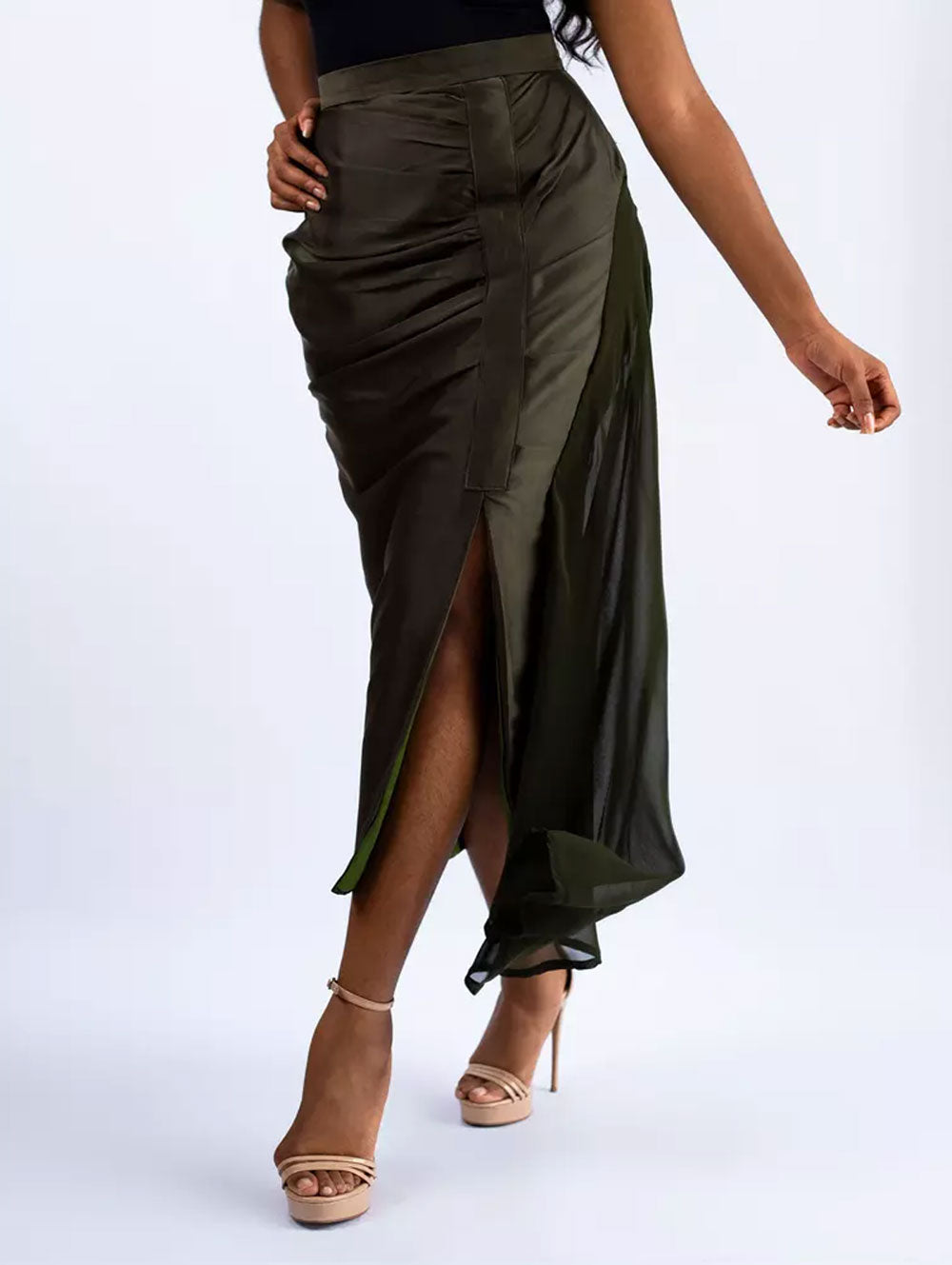 Somkele ruched midi skirt (Solid) — view 3 — Kwelaku