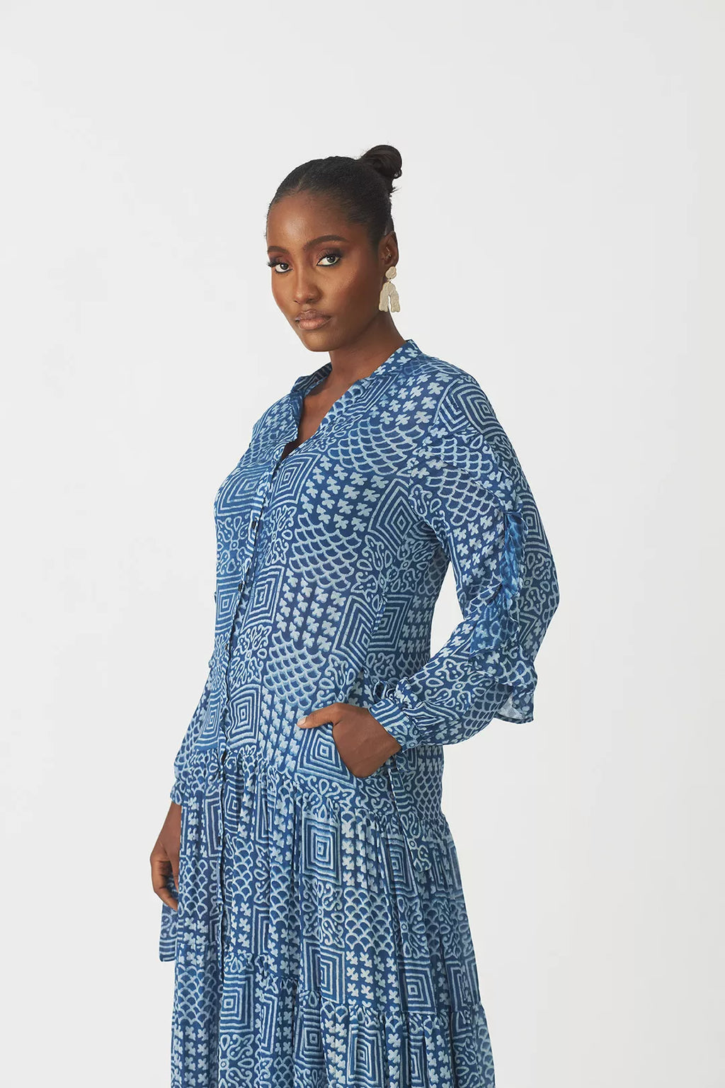 Nkasi tiered indigo shirt dress