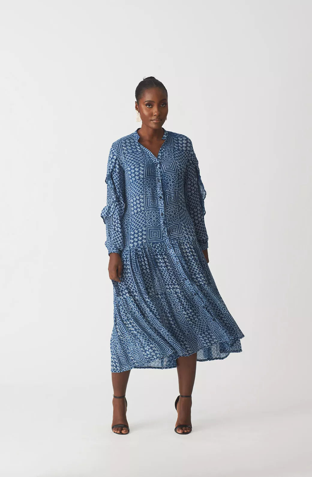 Nkasi tiered indigo shirt dress