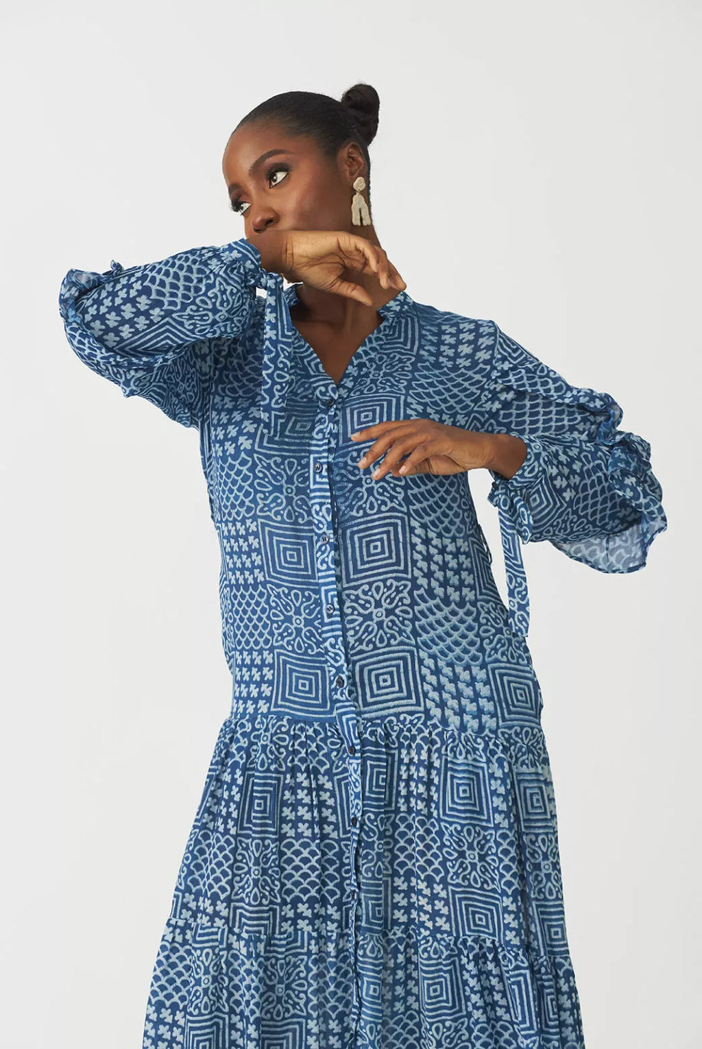Nkasi tiered indigo shirt dress