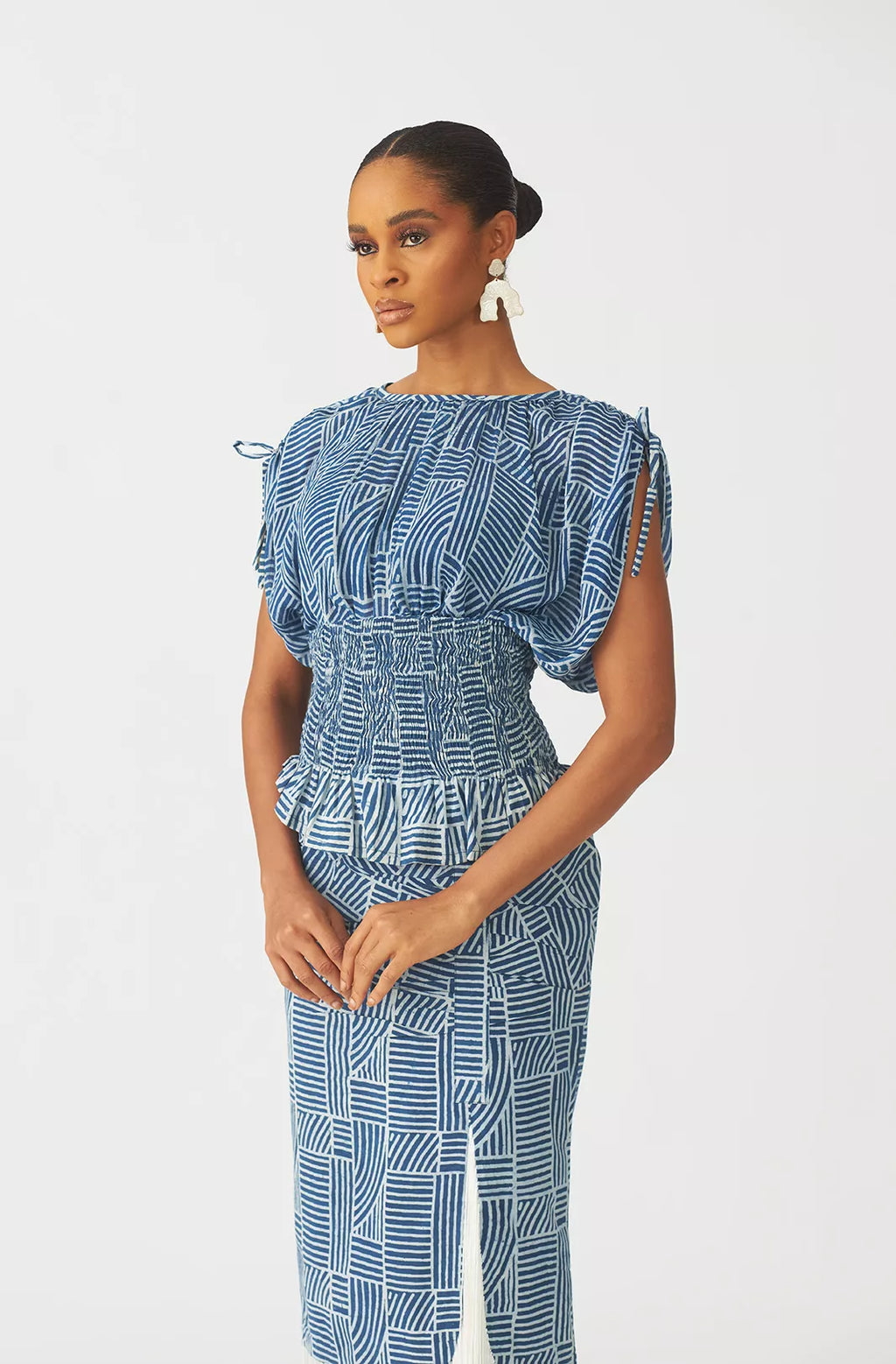 Oriri indigo smocked blouse