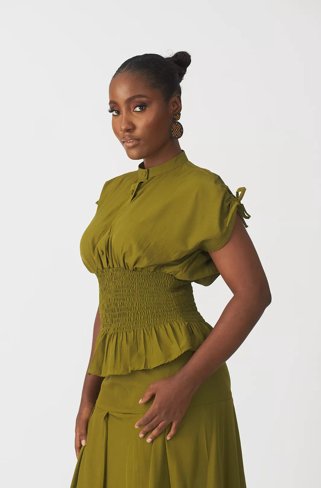 Oriri skirt set in Avocado — view 2 — Kwelaku