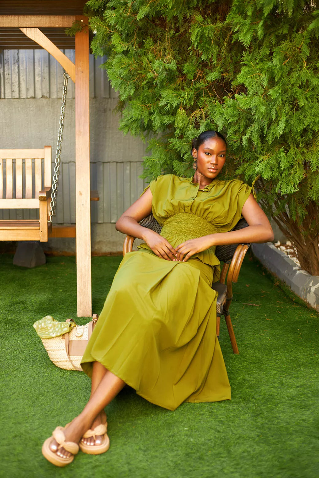 Oriri skirt set in Avocado — view 3 — Kwelaku