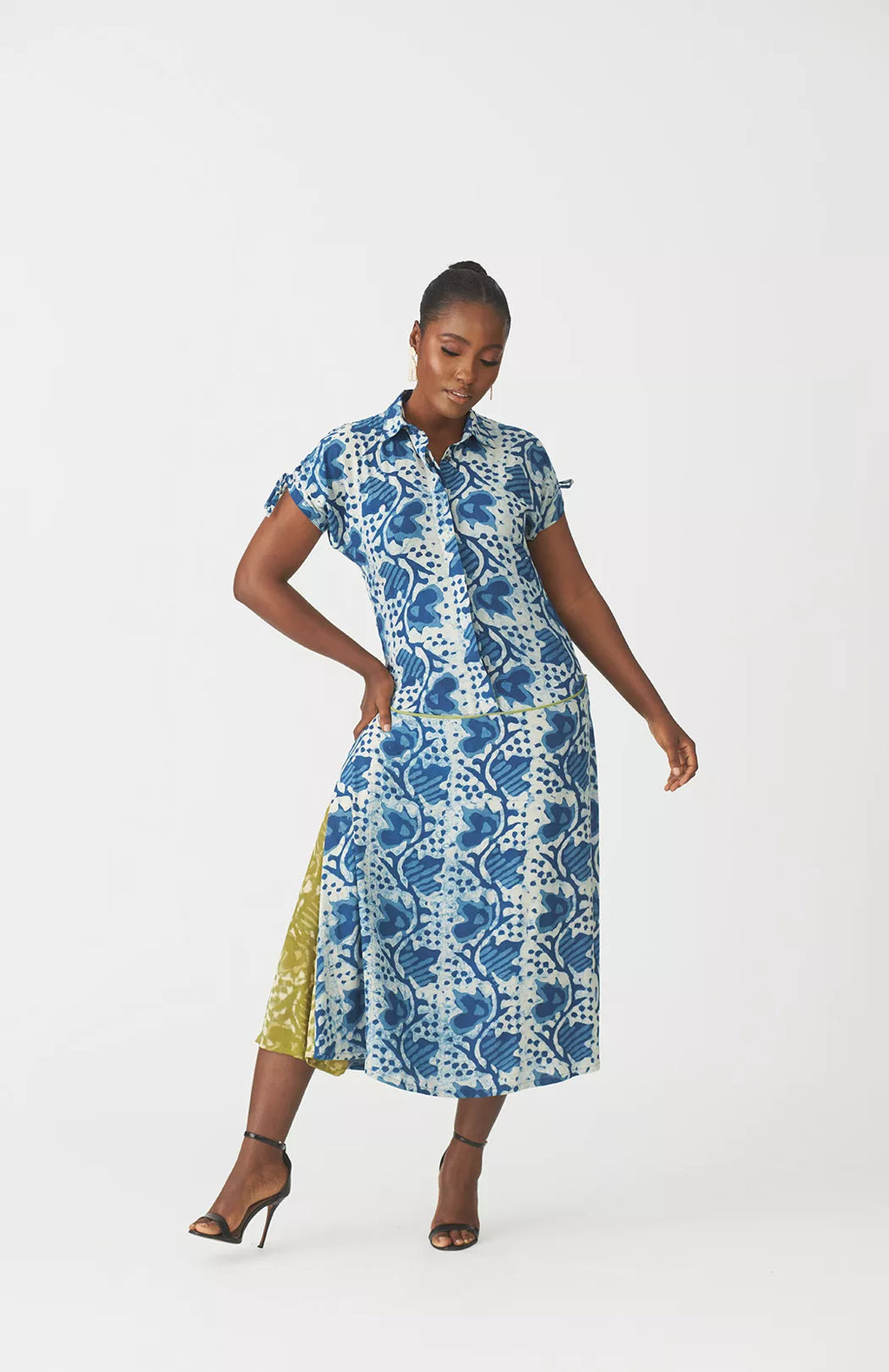 Oriri indigo drop waist shirt dress