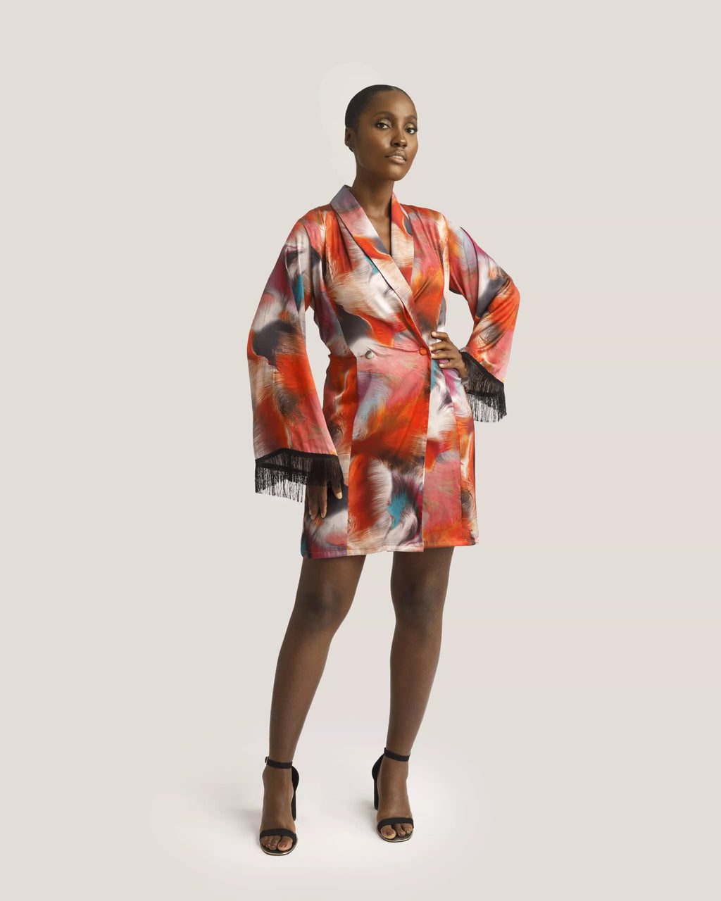 Watercolor fringe blazer dress — Kwelaku