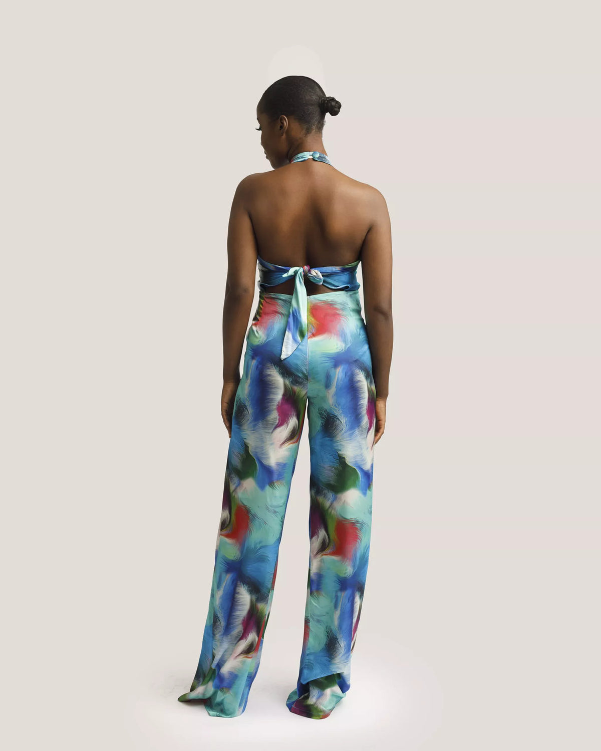 Watercolor halter jumpsuit — view 2 — Kwelaku