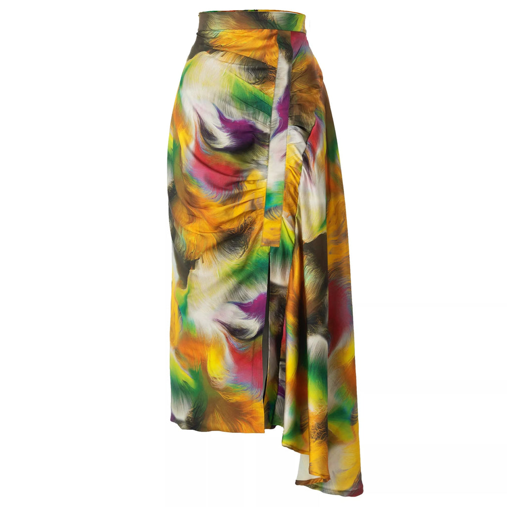 Watercolor ruched midi skirt — view 2 — Kwelaku