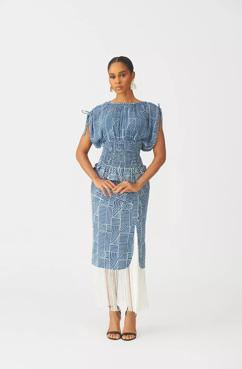 Obioma indigo midi skirt with fringe