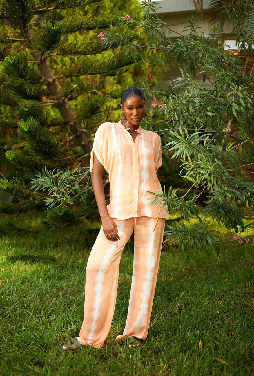 Tie-dye lace appliqué pants set