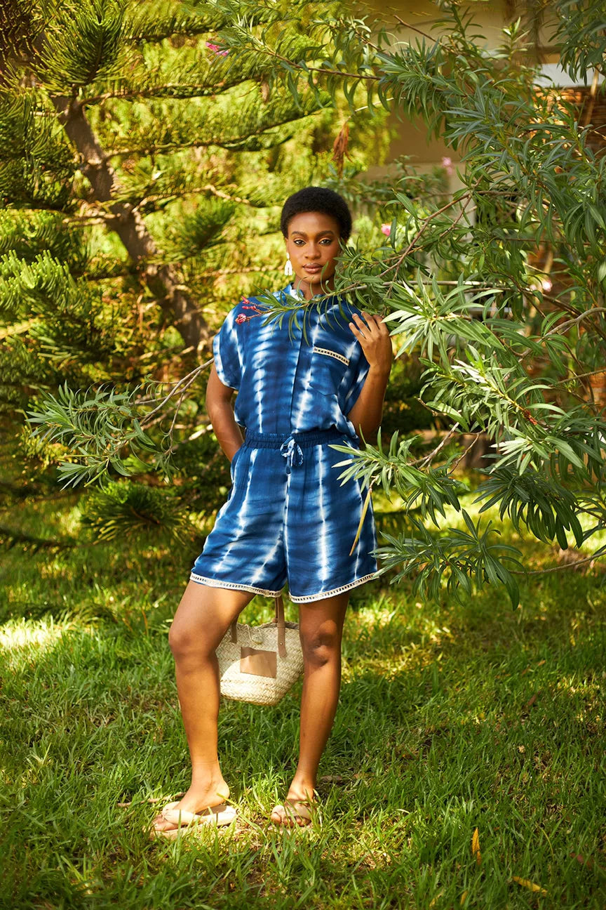 Tie-dye lace applique shorts set