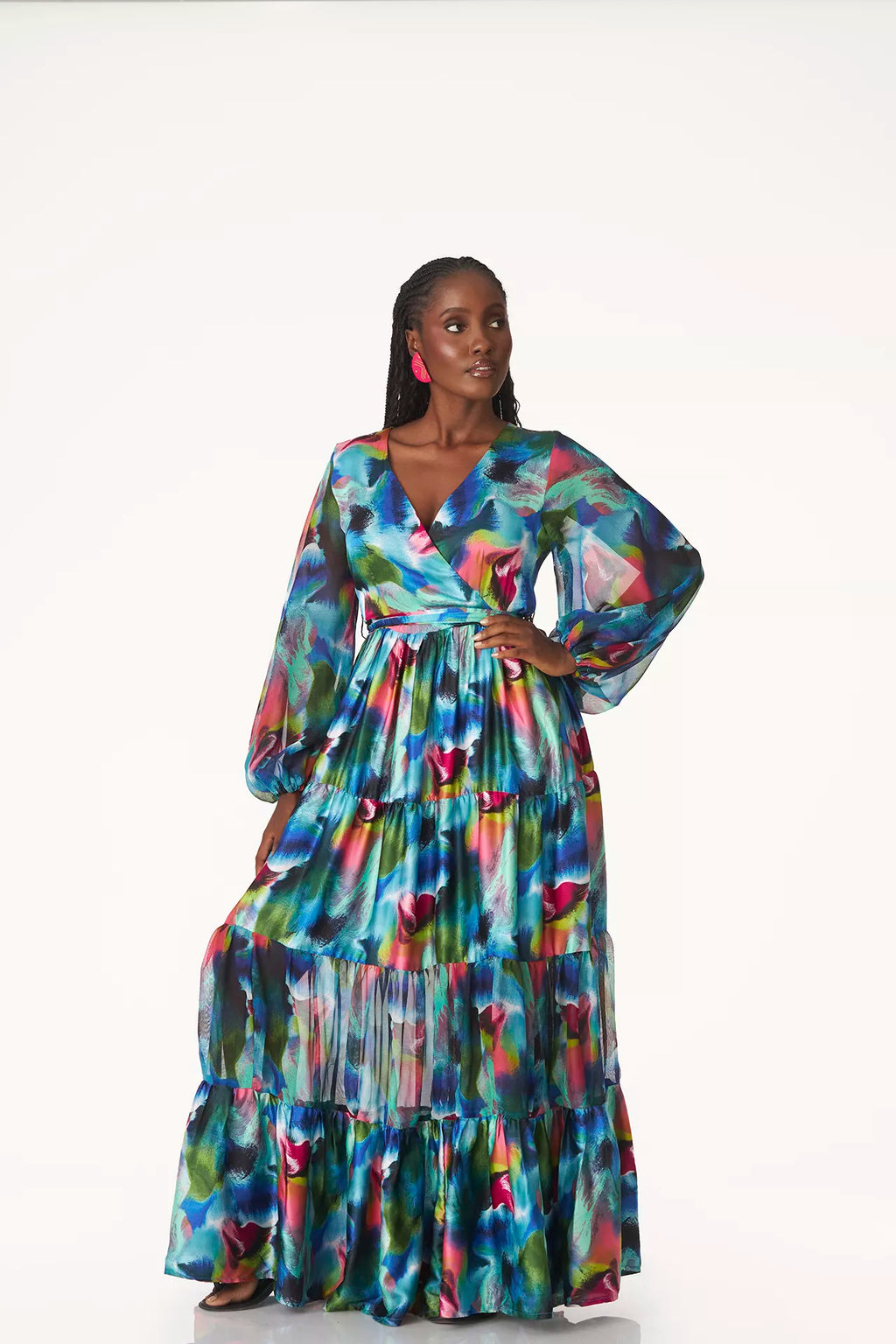 Watercolor tiered maxi dress