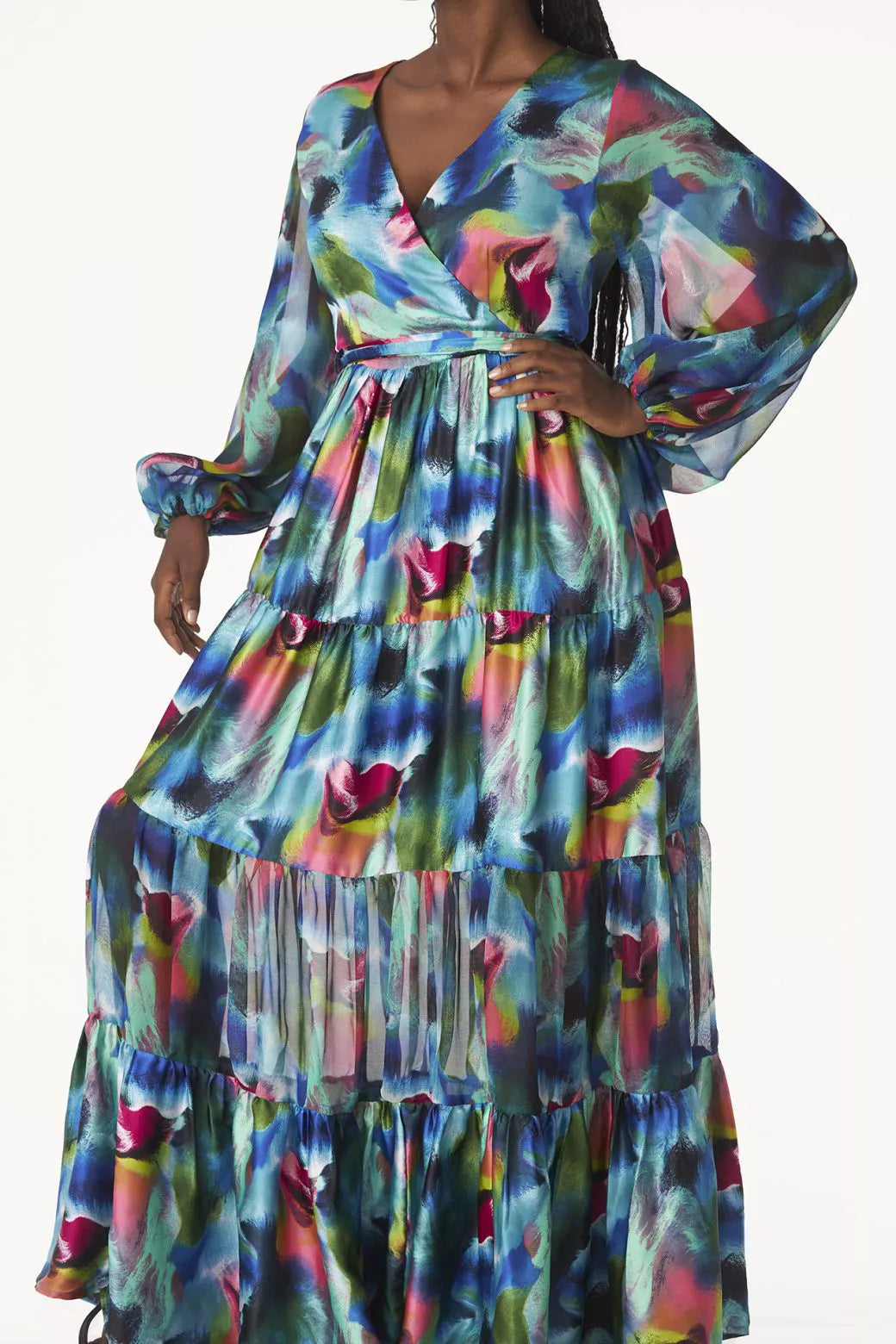 Watercolor tiered maxi dress